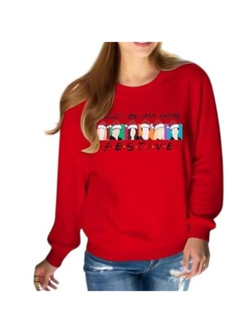 Friends TV Show Graphic Christmas Sweatshirt Small Red Could I Be Any More Festi